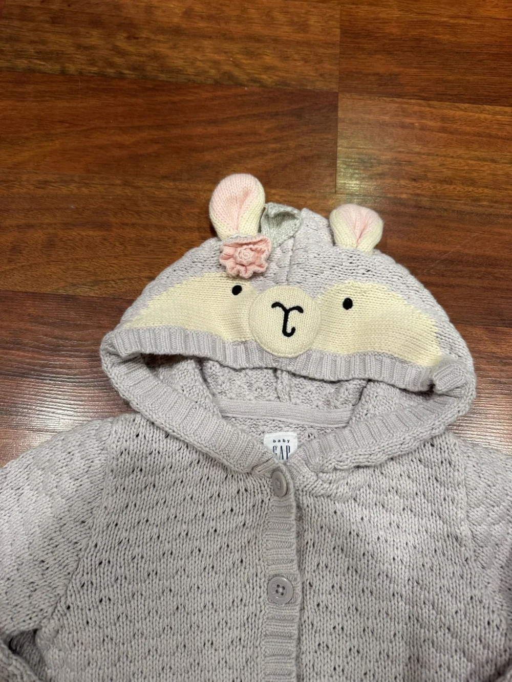 Baby Gap - Knit Hooded Cardigan with Sheep/Lamb Animal Ears in Light Gray
